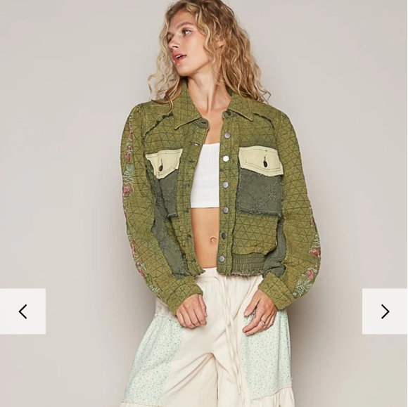 POL New Embroidered Sleeve Raw Edge Quilted Jacket - Picture 1 of 8